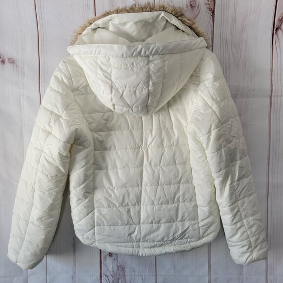 Aeropostale Y2K Hooded Puffer Jacket w/ Faux Fur Trim, White, Full Zip Closure - Picture 4 of 9
